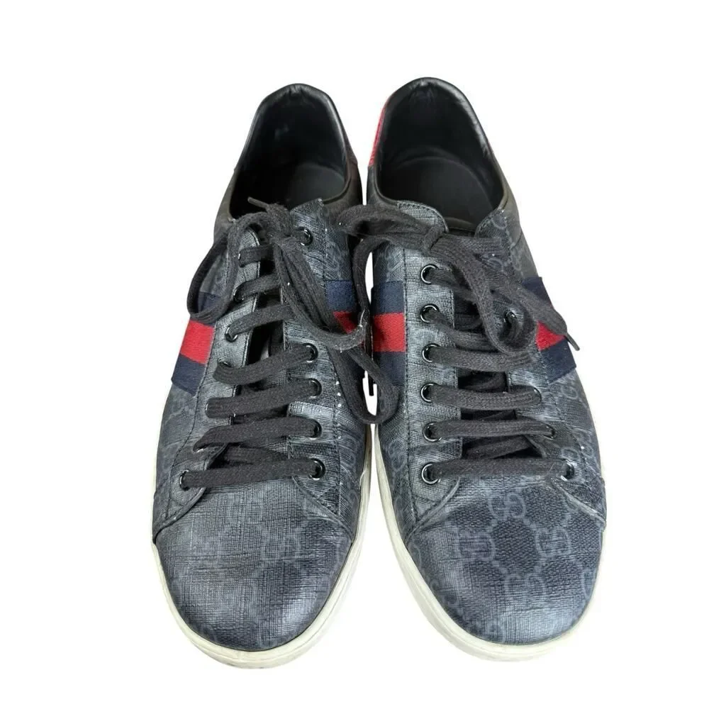 Gucci Ace GG Supreme Web Sneakers Black Grey Canvas Men’s Size 11